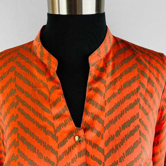 Liz Claiborne Womens XS Polyester Orange Taupe Zig Zag Print Button Down Shirt - Picture 3 of 7